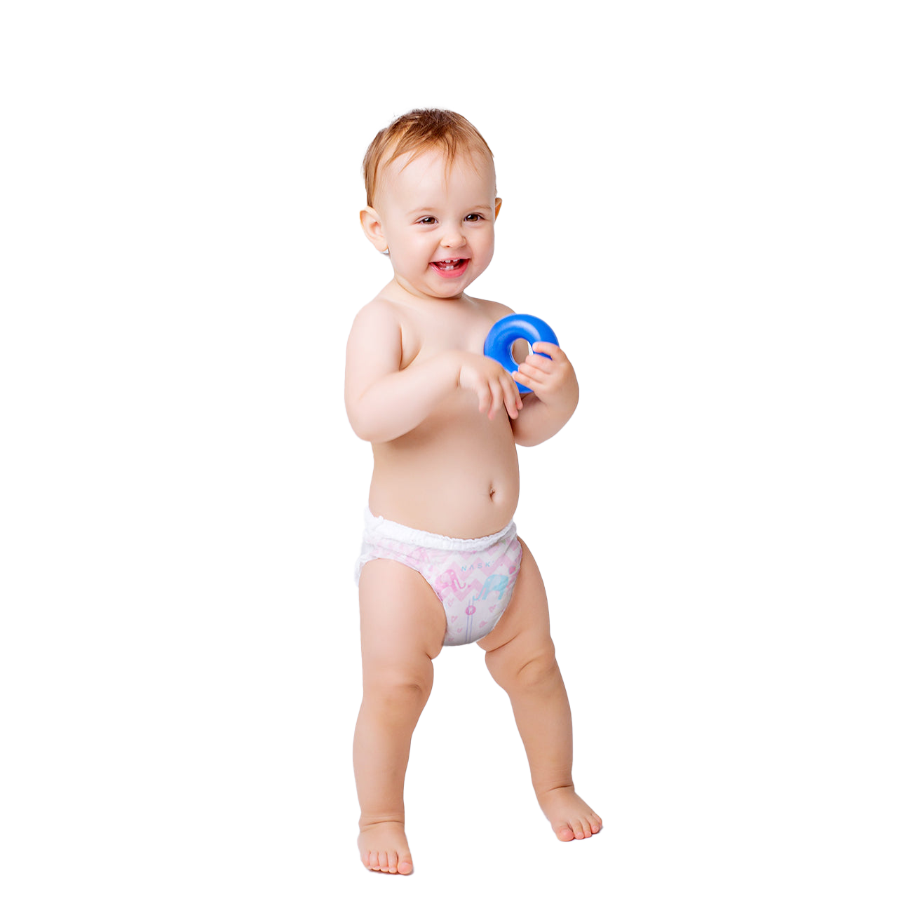 Baby wearing nask baby diaper of Medium size